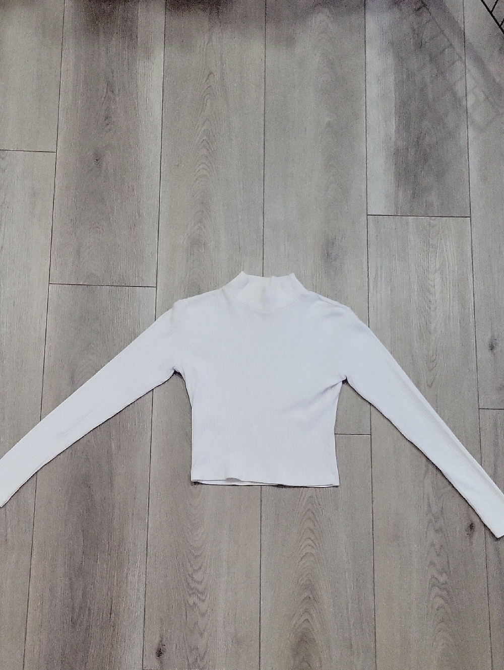 Brandy Melville White Ribbed Mock Neck Long Sleeve Crop Top